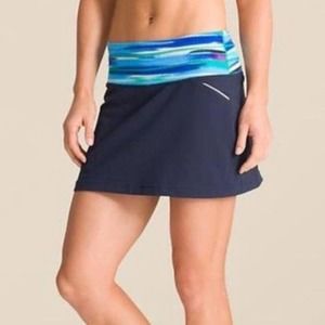 Athleta Skort Small Navy Blue Mini Grenadine Airbrush Relay Lines Mid Rise Lined